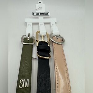 Steve Madden Set of 3 Women’s Belts - Khaki Green, Black, and Nude Size XL - NEW